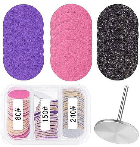 heemeei 72Pcs Sanding Paper Discs and Metal Nail Drill Bit 25mm Replacement Sandpaper Disk for Manicure Pedicure Supplies Tools, Foot File for Dead Skin Foot Callus Remover(80#150#240# Grits)…