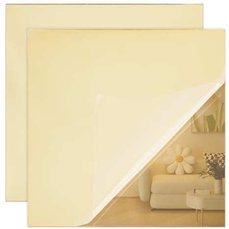 OLYCRAFT 2 pz 3x3cm Specchio Oro Foglio Acrilico 2.5mm Fogli di Specchio Riflettente Acrilico Spesso Non Vetro Foglio Specchio Colorato Rigido Bordo Lucidato al Laser per Taglio Incisione Segatura