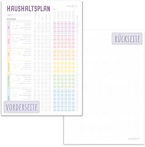 paper&you® Haushaltsplan Block A4 Rainbow Putzplan für Familien oder WGs, 50 Blatt - alle helfen mit den Haushalt zu organisieren - klimafreundlich & nachhaltig