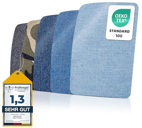 NEUFELD® Flicken zum Aufbügeln [15 Stück] - Bügelflicken 5 Farben - Jeans Flicken zum Aufbügeln Innen und Außen - Aufbügel Flicken hochwertig
