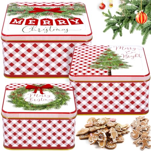 CYJJYZ 3 Pcs Cajas de Metal Navidad, Cajas Metalicas Navidad con Tapas, Lata Galletas Navidad, para Galletas, Dulces, Aperitivos, Pequeños Regalos