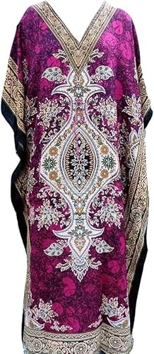 UNIQUE KAFTANS Women's Kaftan Party Kimono Dress Maxi Long Loungewear Nightwear Beach Cover up Caftan Free Size (Pink 1)