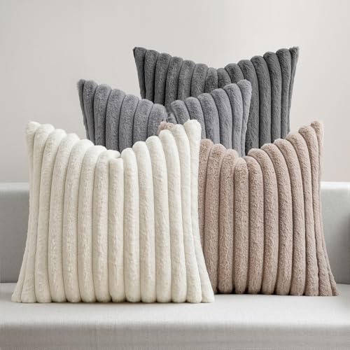 MIULEE Plüsch Kissenbezug 40x40 Kuschelkissen Flauschig Serie Graubraune