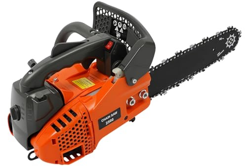 Motosierra de gasolina 900 W, mini motosierra de 2 tiempos, 25,4 cc, 9000 rpm, tensión de cadena ajustable, motosierra de gasolina, refrigeración por aire, para tala de madera, corte verde y corte de