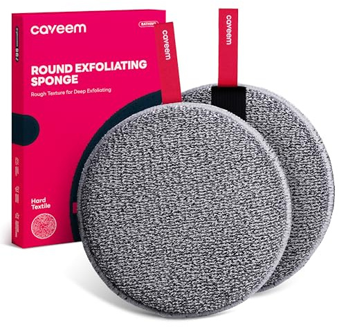 Caveem Peeling-Körperschrubber, extra rauer Dusch-Peeling-Schwamm, Körperpeeling-Schwämme zum Entfernen abgestorbener Haut, Bade- und Körperpeeling-Puffer, runder Schwamm für Frauen (2 Stück)