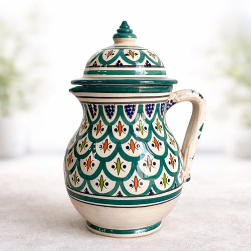 Brocca in Ceramica Marocchina Dipinta a Mano con Tappo da 1 Litro 3012251401 Tunisia Turchia Etnico del Mondo