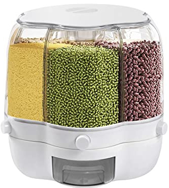 Distributore di cereali, dispenser di riso rotante, 6 scomparti, girevole a 360°, dispenser per cereali, contenitore per alimenti secchi, contenitore per cereali, contenitore sigillato per tutti i