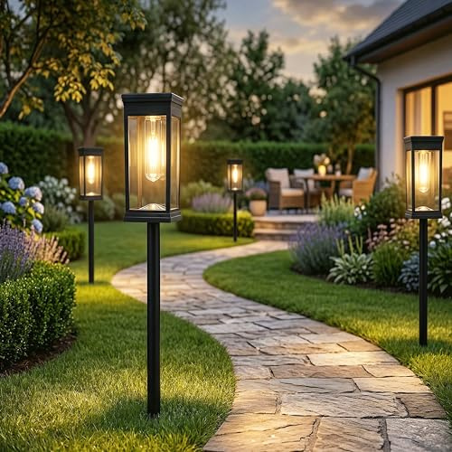 4 Piezas Luces Solares Led Exterior Jardin, Luces Solares Exterior De Filamento Cálido Blanco, Lamparas Solar Impermeables IP65, Ideales Para Jardín, Patio, Caminos