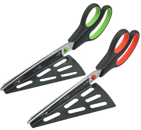 FELTECHELECTR Forbici per Pizza Multifunzionali in Acciaio Inossidabile Nero con Lama Precisa e Paletta Staccabile, per Cucina e Servizio Pizza, Confezione da 2 Pezzi