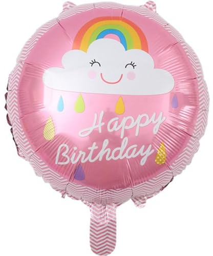 DIWULI, Geburtstags Luftballon Happy Birthday, Folien-Luftballon Wolke und Regenbogen, Geburtstagsballon, rosa Folien-Ballon für Geburtstag, Mädchen Kindergeburtstag Party, Dekoration, Geschenk-Deko