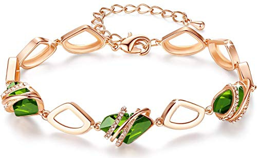 Leafael Día de la Madre Pulsera Mujer Wishstone con Cristal Piedra de Nacimiento y Cristales Austriacos Ajustable Plata u Oro Rosa con Caja de Regalo