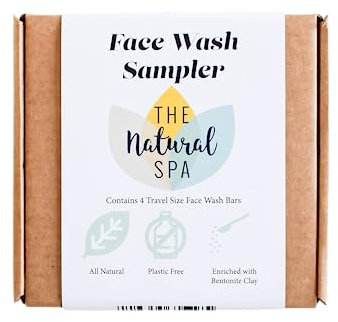 the Natural Spa Face Wash Bar Sampler Box, Includes 4 Handcrafted Vegan Face Soap Bars, Unique Beauty Gifts Sets for Women, Gift-Ready Skin Care Bars in Letterbox Packaging, Box of 4 15g bars