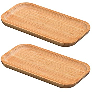 kyriee 2 Stück Bambus Tablett Rechteckig Bambus-Untersetzer Untertasse Rechteck es Holztablett Robust Holz Teller für Nachmittagsteesnacks (25x14x2cm)