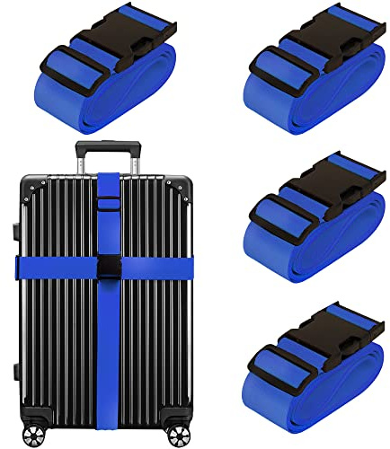 Luggage Straps for Suitcases TSA Approved Travel Belt 4 Pack by Chelmon (Blue)