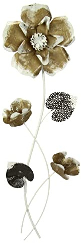 Flair Flower Wanddeko Metall Wandskulptur Blumen Blätter Metallbild Blume Bild 3D Skulptur Einzigartig Deko Terrassendeko Wandrelief Abstrakt Extravagant Geschenk Designer Blüten, Gold, 70x22 cm