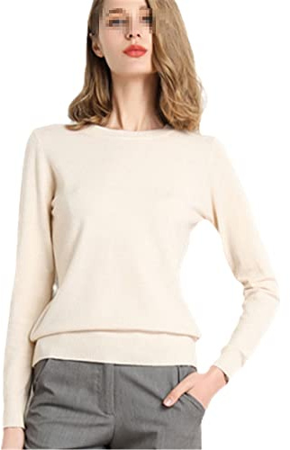 Pullover kashmir tröja dam stickad bas O-hals tröja, BEIgE, S