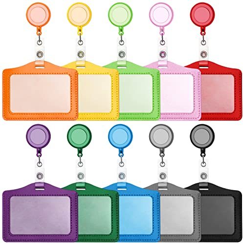 10 St¨¹ck Ausweish¨¹lle Kartenhalter mit Ausweisjojo, Bunt Ausweishalter mit Ausziehbar Jojo, PU-Leder Ausweish¨¹lle Kartenh¨¹lle f¨¹r ID Karten, Fahrkarten, B¨¹ro und Schulbedarf