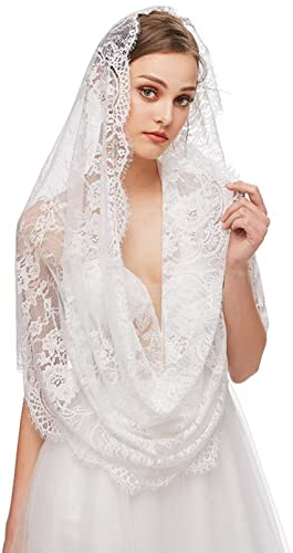 RUNRAYAY encajes, bufandas, bufandas, velos de iglesia, damas de honor, blancas, forma infinita, bufanda de encaje, para las mujeres