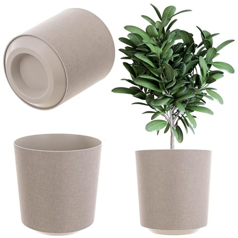 KADAX Dekorativ ytterkruka, rund växtkruka, blomkruka av plast, växtkruka för odling av växter, örtkruka för inomhus- och utomhusbruk (beige, 30 cm)