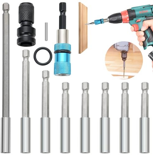 REJOECE 10 PCS Magnetic Extension Bit Holder Set, Magnetic Drill Bit Holder, Electric Drill Screwdriver Extension, 1/4 Inch Hex Bit Holder Impact Extension for Drill Impact Driver(150/100/75/66/60mm)