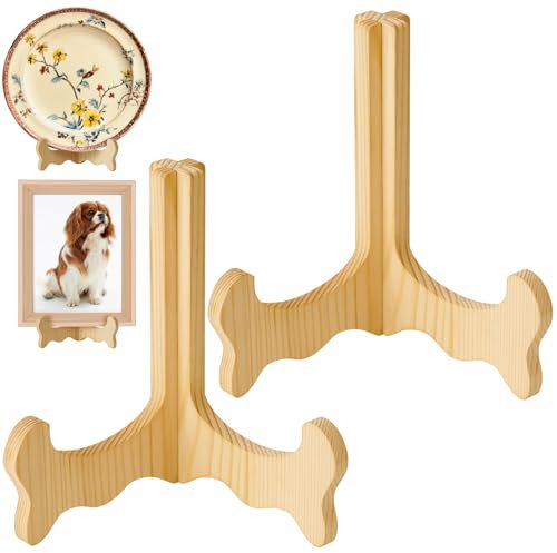 NiHome Wooden Display Stand for Plates, Photos, Frames, Books, Art, Collectibles, Cookbooks, Easy Assembly Versatile Card and Menu Display Holder, Sleek Design for Home, Office, Gallery Décor (2PCS)