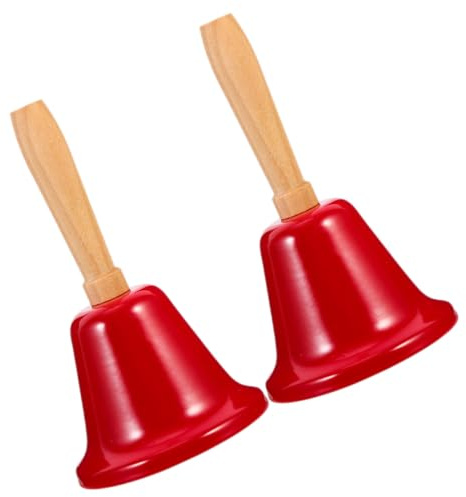 Alipis Lot de 2 Cloches à Main en Métal Rouge Laqué Sonnette Rétro pour Restaurant et Hôtel Cloche de Service Portable pour Appel en Salle de Classe Bureau ou Bar Sonnerie Forte et