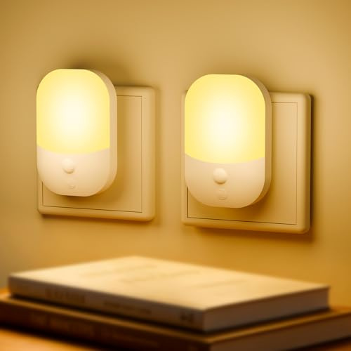 2 Pack Night Light Plug in Wall, 3000K Warm White LED Night Light, Dusk to Dawn Sensor, 5-Level Dimmer, Auto/On/Off Modes, Night Light for Kids, Nursery, Baby, Bedroom, Hallway, 0.3W Energy Saving