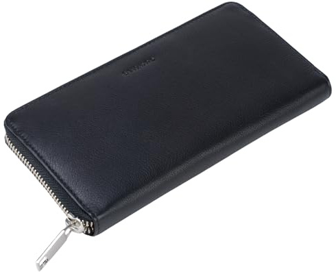 STILORD Emma Cartera de Piel para Mujer con Bloqueo RFID Monedero o Billetera o portamonedas Grande con Cremallera para Dama de auténtico Cuero Vintage Color:Negro