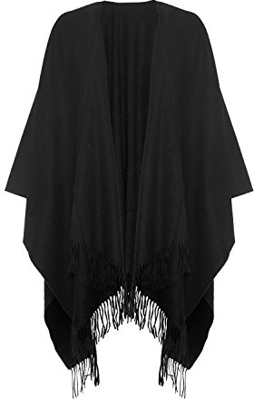 Poncho Cape Ruana 100% Lammull, Svart