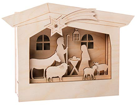 Rayher Holzbaus. 3D-Motivrahmen Krippe, FSC Mix Credit, natur, 24x24 cm, Tiefe 6,3cm, Set 13teilig, zum basteln und bemalen, 62889505