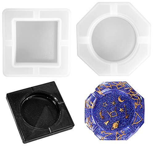 Daimay Confezione da 2 stampi in silicone per posacenere in resina fai da te, contenitori per gioielli fai da te, stampi quadrati in resina epossidica, tra cui forma quadrata e rombo di medie