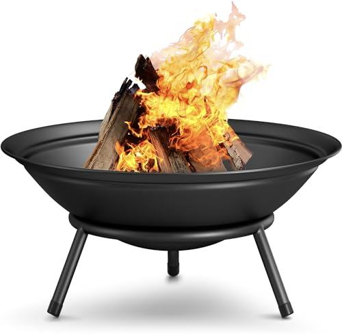 AMAGABELI GARDEN & HOME Fire Pit Outdoor Wood Burning Firepit for Outside Fire Bowl 28 inch Cast Iron Large Round for Bonfire Campfire Patio Backyard Deck Camping Heavy Duty Metal Rustproof Black