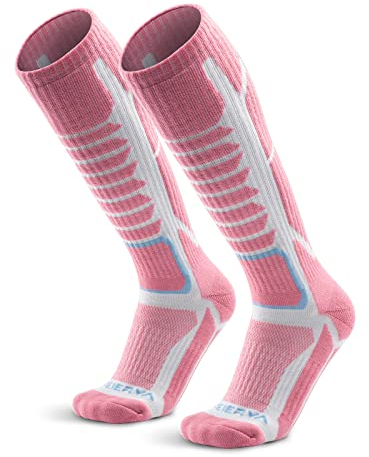 WEIERYA Damen Skisocken, Thermisch Gepolsterte Ski Socken für Skifahren, Snowboarden und Outdoor Wintersport, Rosa 2 Paar(37-40)