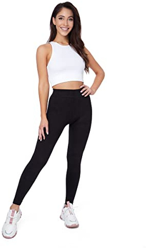 SOFTSAIL Leggings Women Black Bamboo Leggings for Ladies Fleece Lined for Winter Buttery Soft High Waisted with Tummy Control Warm Non-Transparent Stretchy Pants Trousers, Black S-L