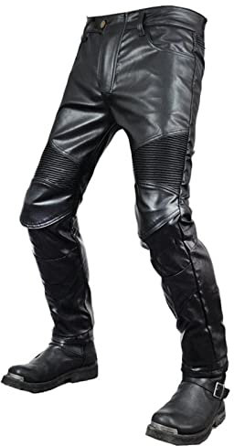 GFHTH Pantalones de Motocicleta de Cuero Suave para Hombres,Pantalones de Armadura de Motocicleta Impermeables con Rodilleras Extendidas,Black-Xsmall