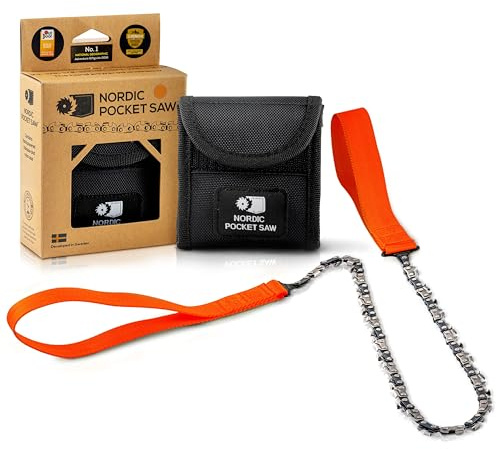 Nordic Pocket Saw Sierra de Mano - Motosierra de Mano - Sierra de Cadena 93 cm con Asas de Nailon - Sierra Manual para 2 Personnas - Sierra Supervivencia Acampanda - Versión X-LONG 50 Dientes