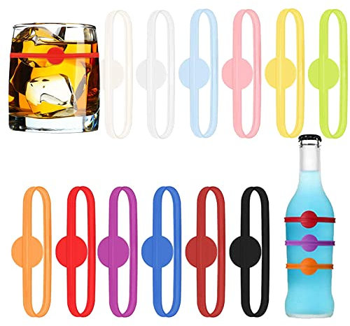 Comforty Party Wein Glas Marker, 12 Mischfarben Glas Markierung Trinkgläser, Wiederver Wendbare Markierer, Silikon Cup Marker Trinken für Party-Becher, Bierflasche, Cocktail