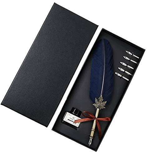 LICHENGTAI Stylo Dip à Plume Set, Rétro Stylo de Calligraphie à Plume d'Oie Calligraphie avec Encre, Plumes de Rechange, Cire à Cacheter, Sceau, Boîte Cadeau