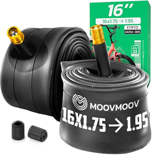 MOOVMOOV Cámara de Aire 16 Pulgadas - para Neumáticos 16x1.75, 16x1.85, 16x1.90 y 16x1.95 con ETRTO 47-305 a 53-305 - Válvula Schrader - Pack de 2 - Bicicleta y Más