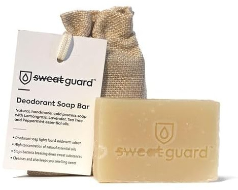 SWEAT GUARD® Natural Antibacterial Soap Bar. Body Wash Soap With Essential Lavender & Tea Tree Oil - Eliminates Sweat & Odour On Hand, Face & Skin. Gentle Cleansing Bar For Hyperhidrosis Treatment.
