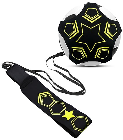PolyMath Fotboll Kick Trainer, Fotboll/Volleyboll/Rugby Träningshjälpmedel Handfrikast Solo övningsutrustning för Barn och Vuxna med Justerbart Bälte Elastiskt rep Passar Boll 3, 4 och 5