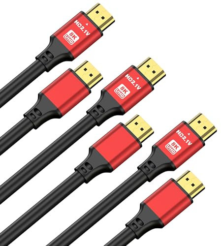 jojobnj HDMI Cable 10FT 3-Pack, 48Gbps 8K@60Hz 4K@120Hz, HDCP 2.2 & 2.3, DTS:X, HDR 10 Compatible with Roku TV/eARC/3D/PS5/HDTV/Laptop/Blu-ray High Speed HDMI Cable(Red)