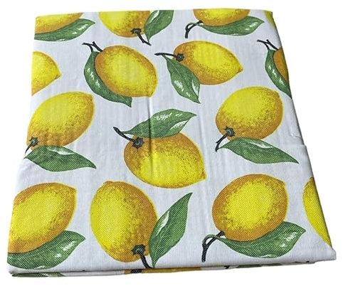 Generico Tovaglia in cotone 100% con decoro limoni Tavolo da pranzo, lavabile in lavatrice, resistente, rettangolare, per la casa, ristorante, banchetto (cm 140x140 per 4 posti)