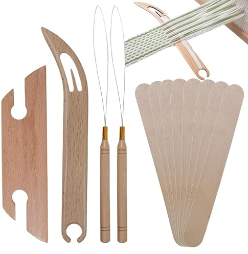 Teksome Navette à tricoter, navette de tissage d'encre biseautée en bois de hêtre – Enfile-aiguille inclus pour débutants, tricoteurs expérimentés, travaux manuels, fournitures de tissage