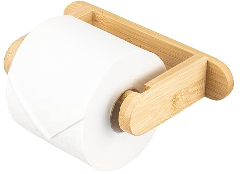 eluno Toilettenpapierhalter aus Bambus im natürlichen Design, Toilettenpapierrollenhalter WC-Rollenhalter, Toiletpaper Holder, Klorollenhalter Papierhalter, zum Kleben mit 3M Kleber oder zum Bohren