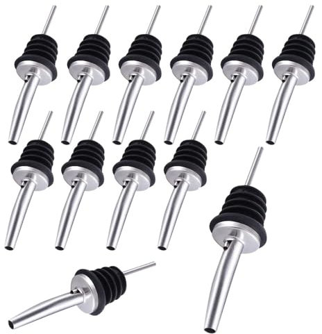 CUEMOON 12 pezzi Beccuccio per bottiglie di vino in acciaio inox, riutilizzabile con tappo in gomma, 11 * 3 CM Nero