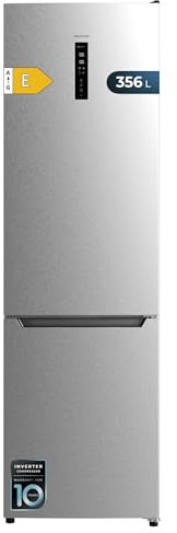 Cecotec Frigorífico Combi Bolero CoolMarket Combi 356 Inox E. Compresor Inverter Plus Frigorífico Combi Inox 200X59.5Cm, 356L, No Frost, Clase E, Multiairflow, Fast Cooling, Puerta Reversible
