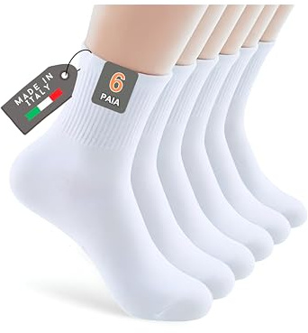 Lucchetti Socks Milano 6 Paia Calze Corte Bianche Uomo Donna in Cotone, Calzini Sportivi Morbidi e Traspiranti per Sneaker, Running e Uso Quotidiano Taglia Unica (Taglia Unica (37-41) Bianco)