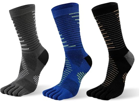 Okdance Calzini da corsa con puntale da uomo, lunghezza media, in materiale Coolmax, asciugatura rapida, calzini con dita separate per trail running, maratona, escursionismo, M