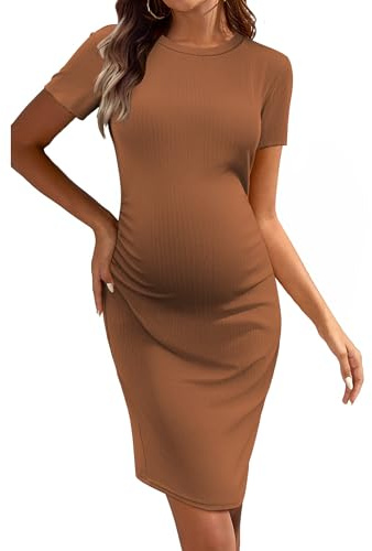 Ekouaer Women's Maternity Dresses Short Sleeve Summer Nursing Dress Brwon M